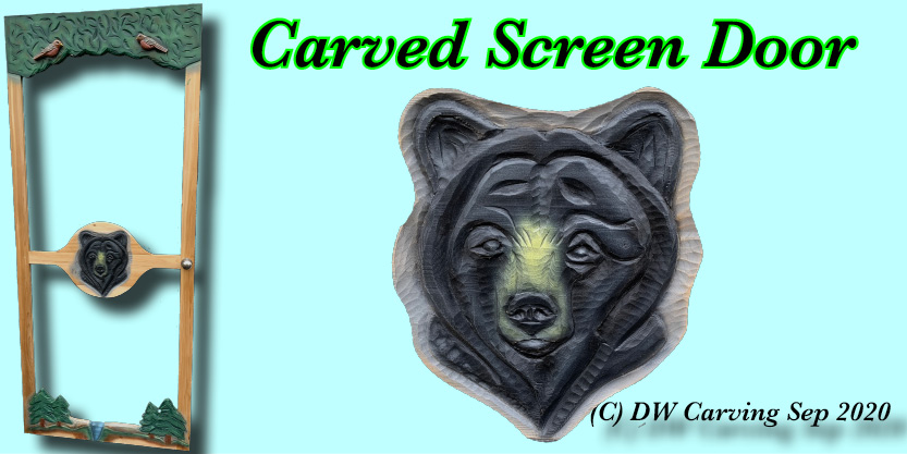 Carved Black Bear screen door